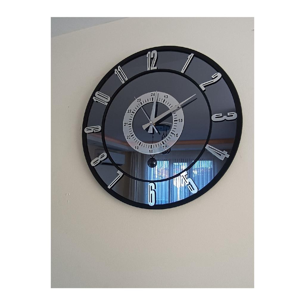 Real Mirror Wall Clock 50 Cm Trend Modern Living Room Smoked V2