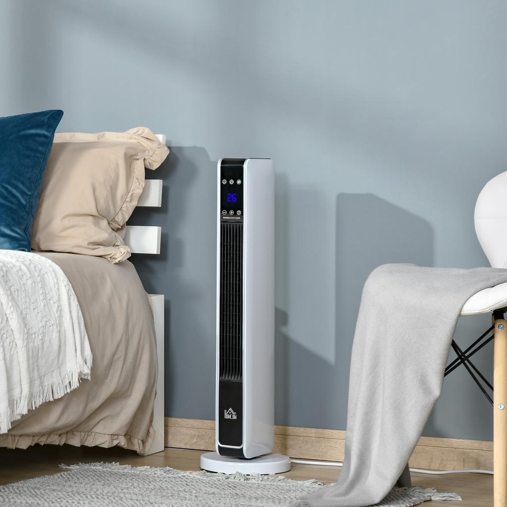Stufa Ventola Riscaldante 2200W Riscaldatore Elettrico Riscaldamento Ceramico a Torre con Telecomando Timer 8 Ore Oscillazione ABS PA Bianco+Nero 21 x 21 x 73 cm