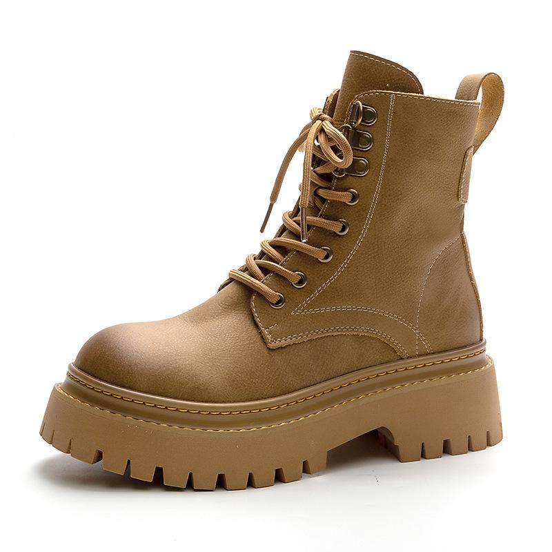 Rhubarb boots thick-soled Martin boots women's spring and autumn 2025 new British style popular short boots retro locomotive boots