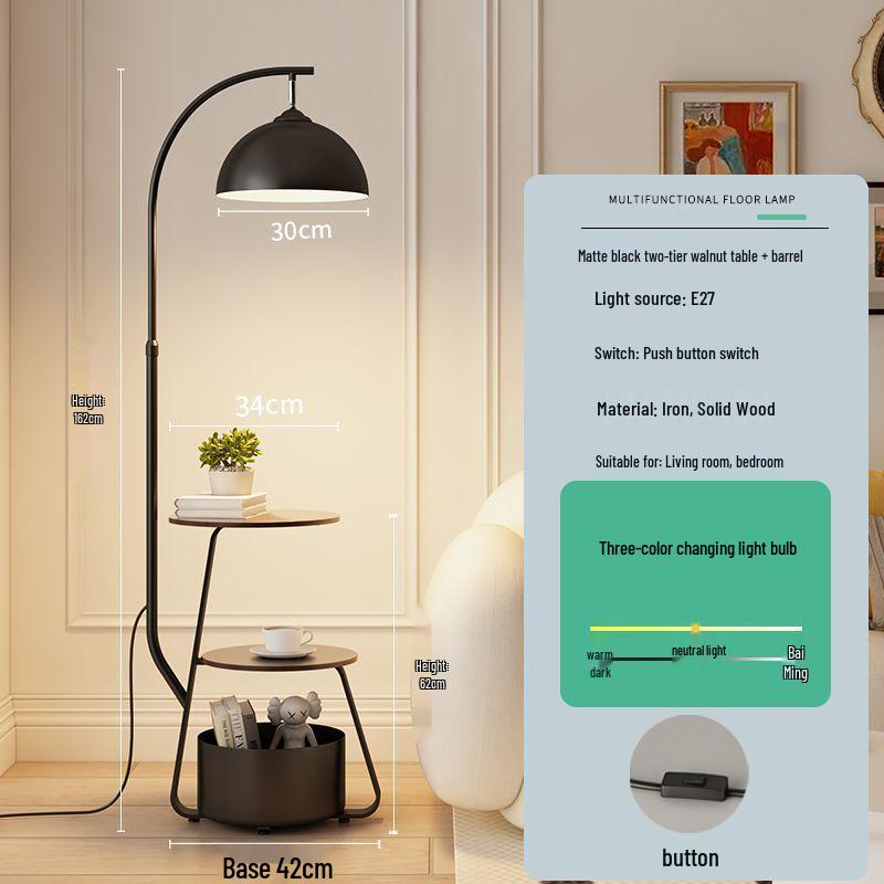 Mid-Century Cream Corner Sofa Floor Lamp and Bedside Table with Integrated Wireless Charging.