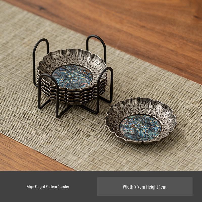 Retro Mother-of-Pearl Coaster Tea Set: Chinese Tea Knife, Anti-Scald Tea Cup Holder, Tea Ceremony Accessories.