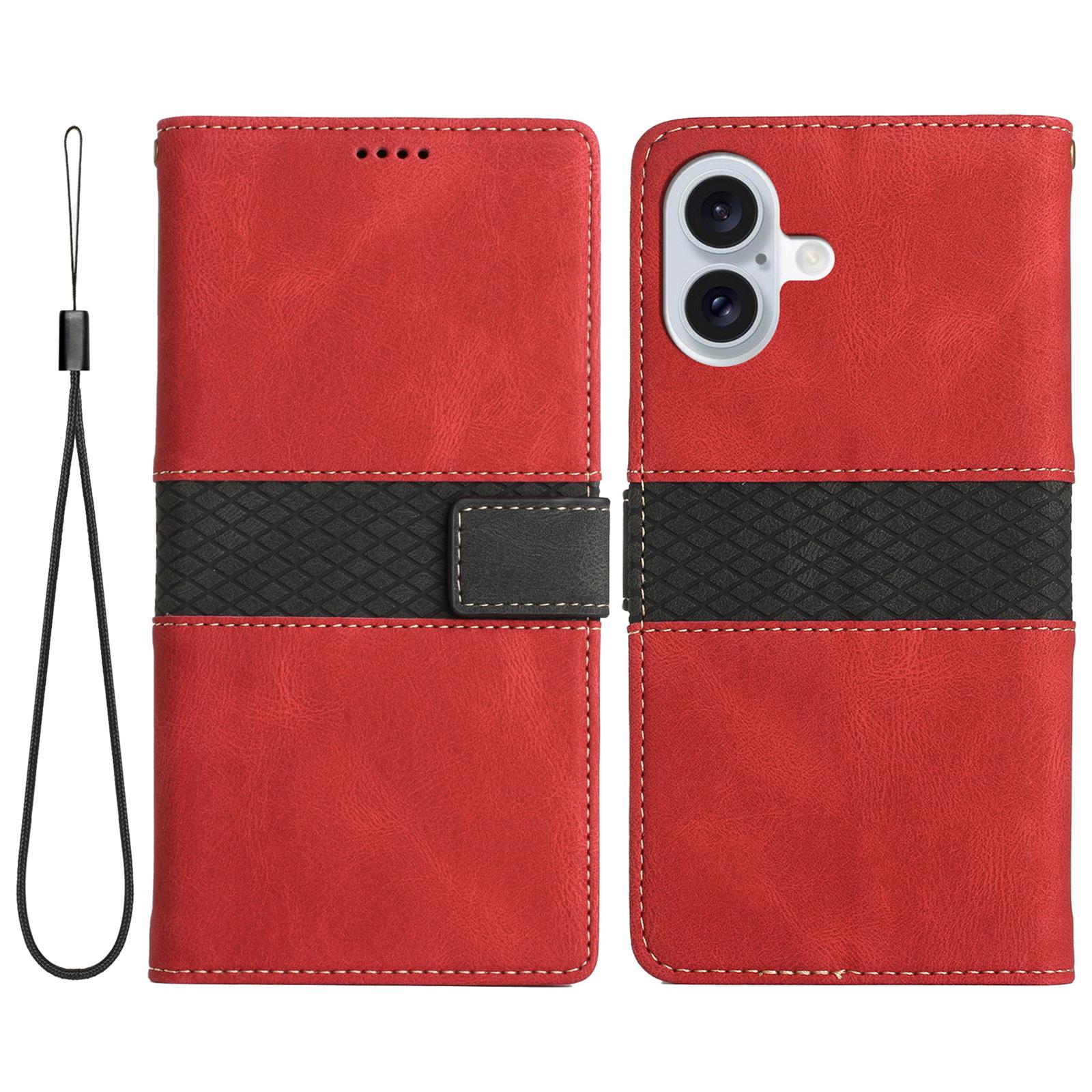 

For iPhone 16 Case Grid Splicing Wallet Card Slots PU Leather Phone Cover