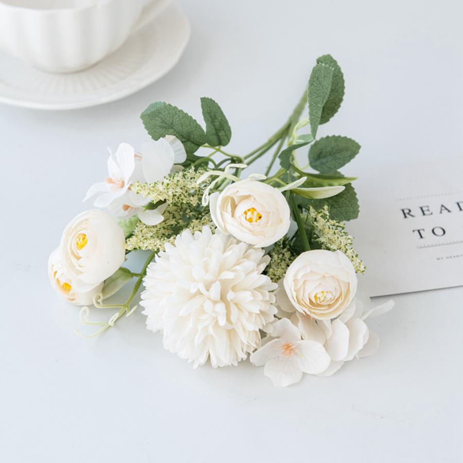 Artificial Hydrangea Flowers Scrapbooking Silk Tea Rose Buds Bouquet Vase Home Room Decor Wedding Diy Festival Garland Accessory