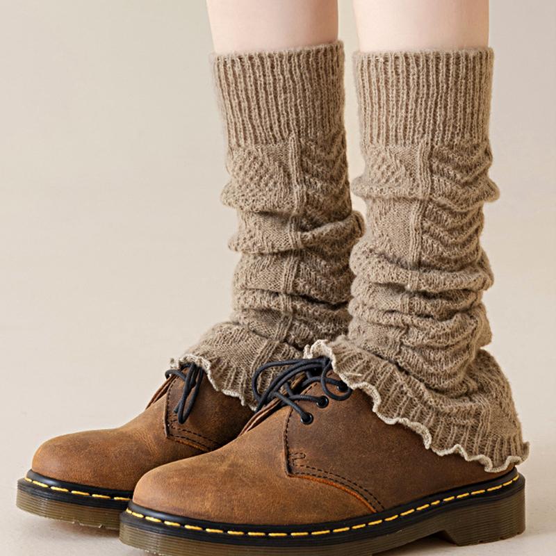Herbst Winter Damen Beinwärmer Einfarbig Lolita Gestrickte Lange Fußabdeckung Vielseitige Häkeln Haufen Socken Stiefelstulpen