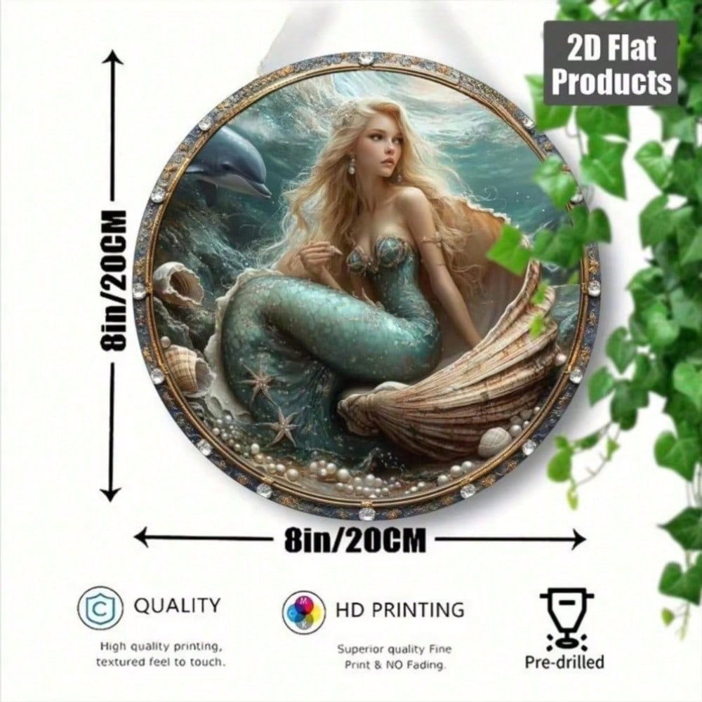 Circular Metal Wall Art Underwater Ocean Fish Starfish Fantasy Home Decor Unique Gift 20x20 разноцветный