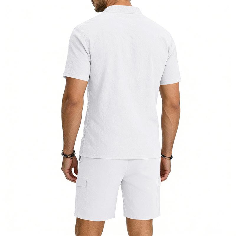 2026 European Men's Spring/Summer Casual Henley Shirt & Shorts Sportswear Set