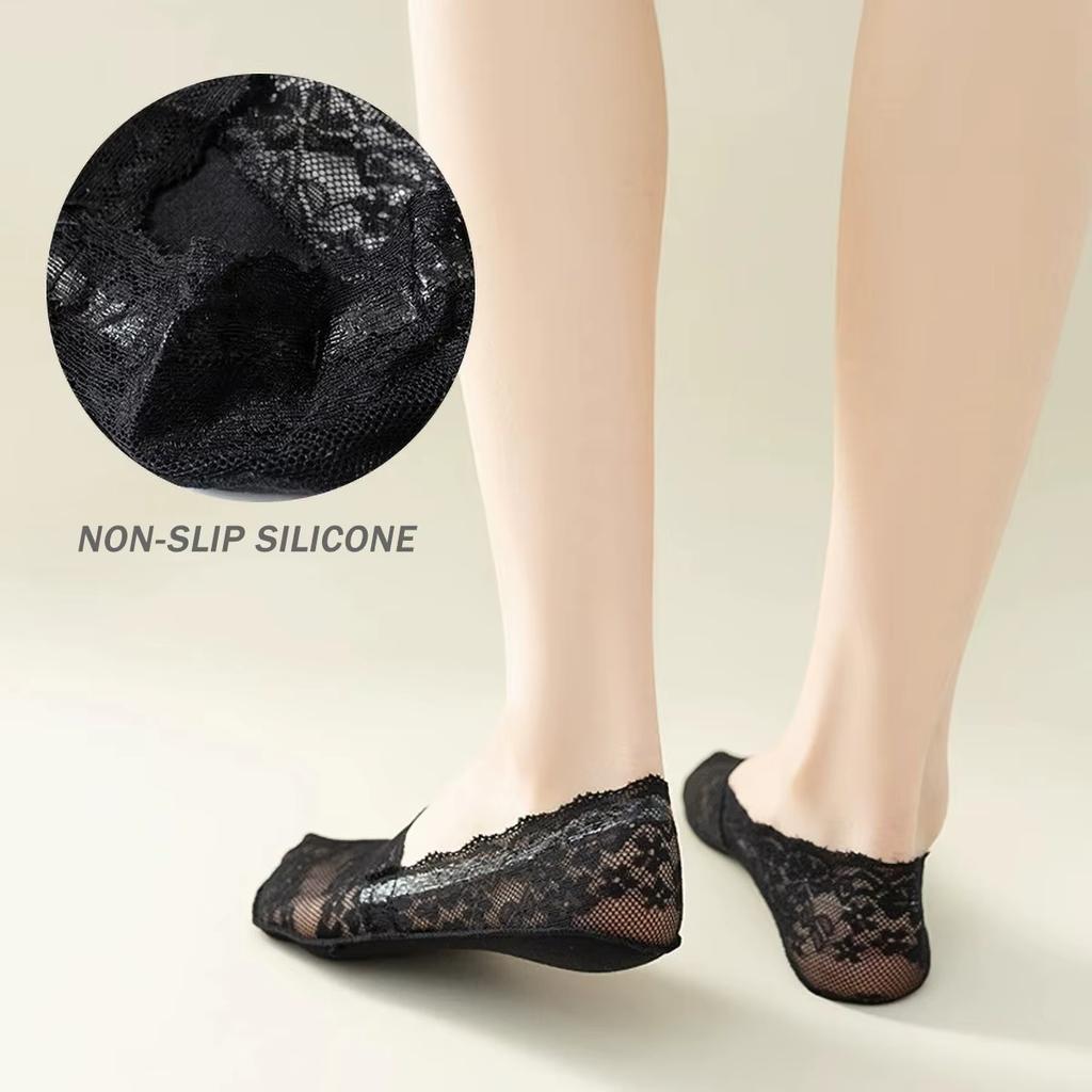 5 Pairs Women's Summer Lace Invisible Socks Boat Mesh Thin Low Cut Socks Slippers Female Ankle Silicone No Show Socks Non-slip