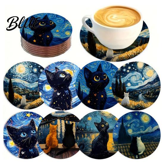 Non Slip Cup Coasters Wooden Cat Coasters, Decorative Heat Resistant Table Mats, Non-slip Reusable Insulation for Hot Drinks And Desk Protection