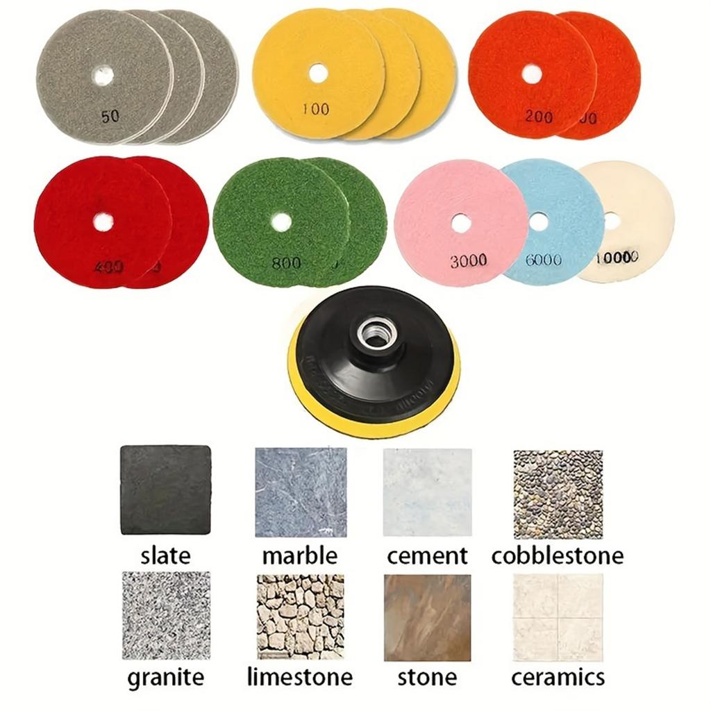 16pcs 4 Inch 100mm Diamond Polishing Pads Set for Stone Grinding and Refinishing Soft Abrasive Discs for Marble Granite Concrete