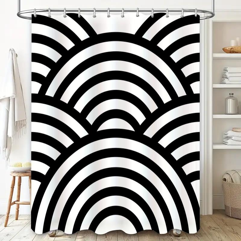 Modern Black White Stripes Shower Curtain for Bathroom Decor High Quality Waterproof Fabric with Ring Holder Set (White)