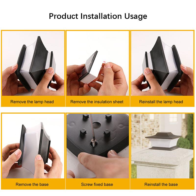 Black Shell Solar Post Top Light 2LED IP65 Outdoor Fence Lamp Post Deck Cap Lights for Garden Courtyard Cottage Gate Wall Decor