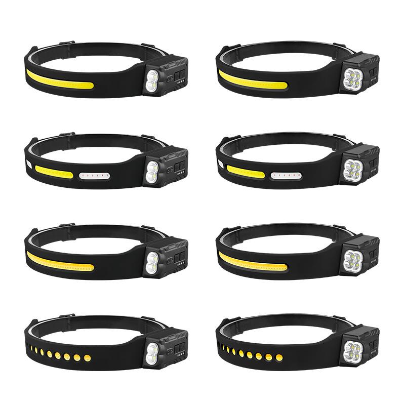 Rechargeable Silicone Adjustable COB Headlamp for Running, Cycling, and Camping