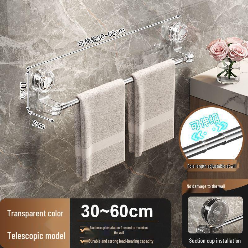 Retractable No-Drill Suction Cup Towel Rack - Strong Stainless Steel Hanger for Bathroom Storage