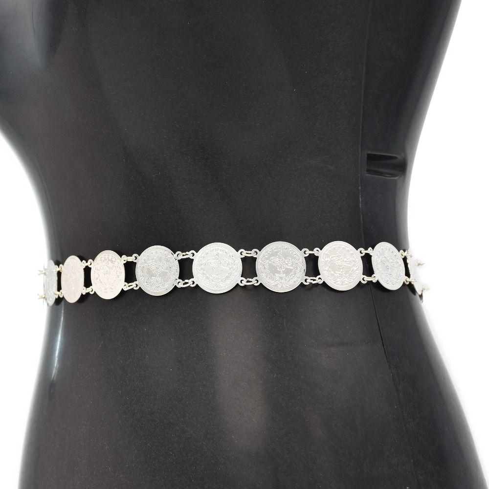 Silbernes Metallmünzen-Hüftkette Metall Goldener Gürtel Traditioneller Ethnischen Stil Gürtel Festival Zubehör