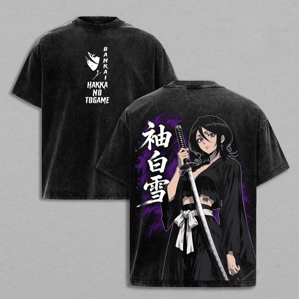 Kuchiki Rukia BLEACH Anime T-shirt Vintage Washed Oversized T Shirt Summer 100% Polyester Short Sleeve Tees Clothes Men Clothing