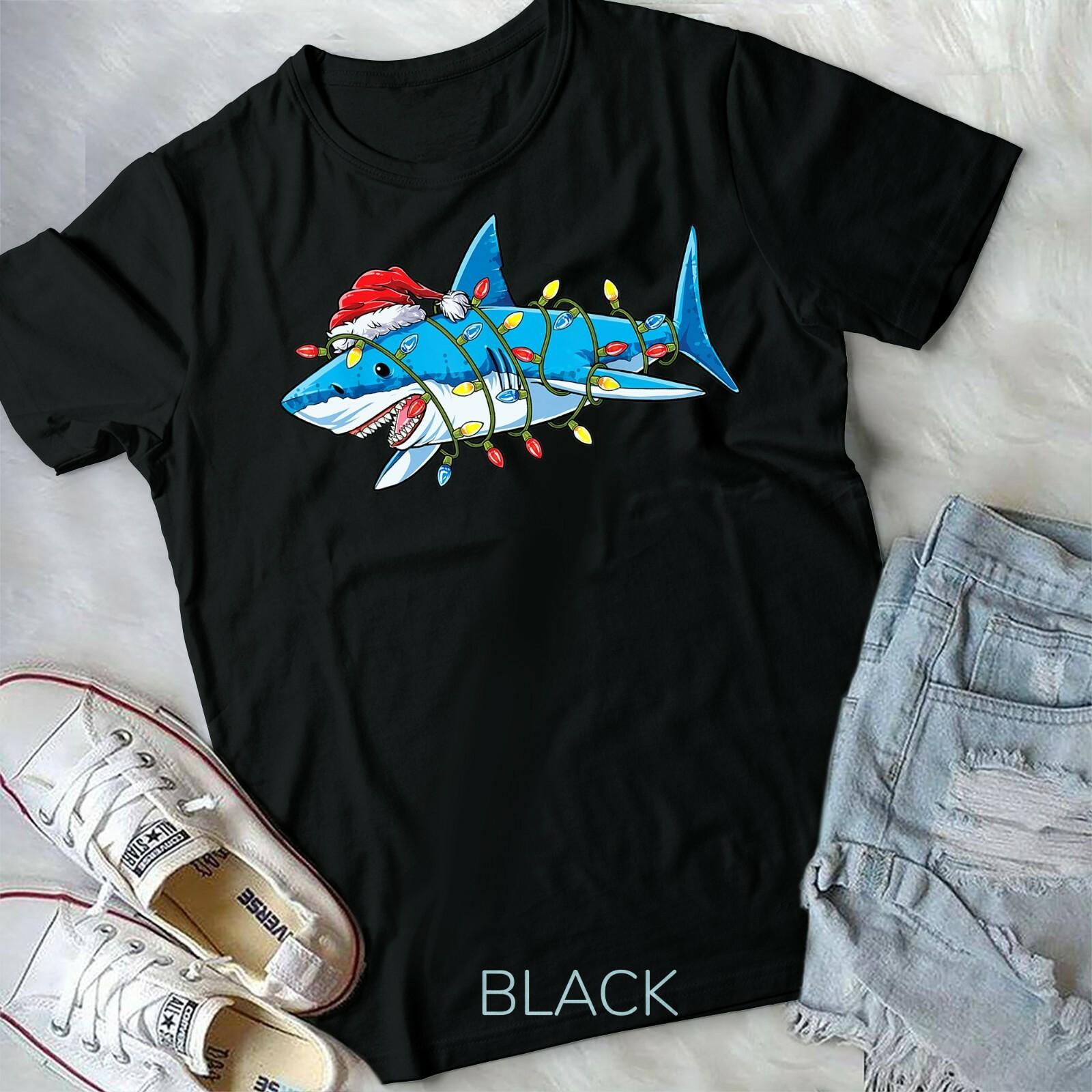 Santa Shark Christmas Lights Sharkmas Tree Xmas Boys Men Unisex Youth T-shirt XXXL