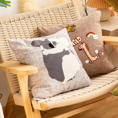 Cotton and Linen Cartoon Towel Embroidered Pillow Case Animal Pattern Children's Room Decorative Cushion Bedside Pillow