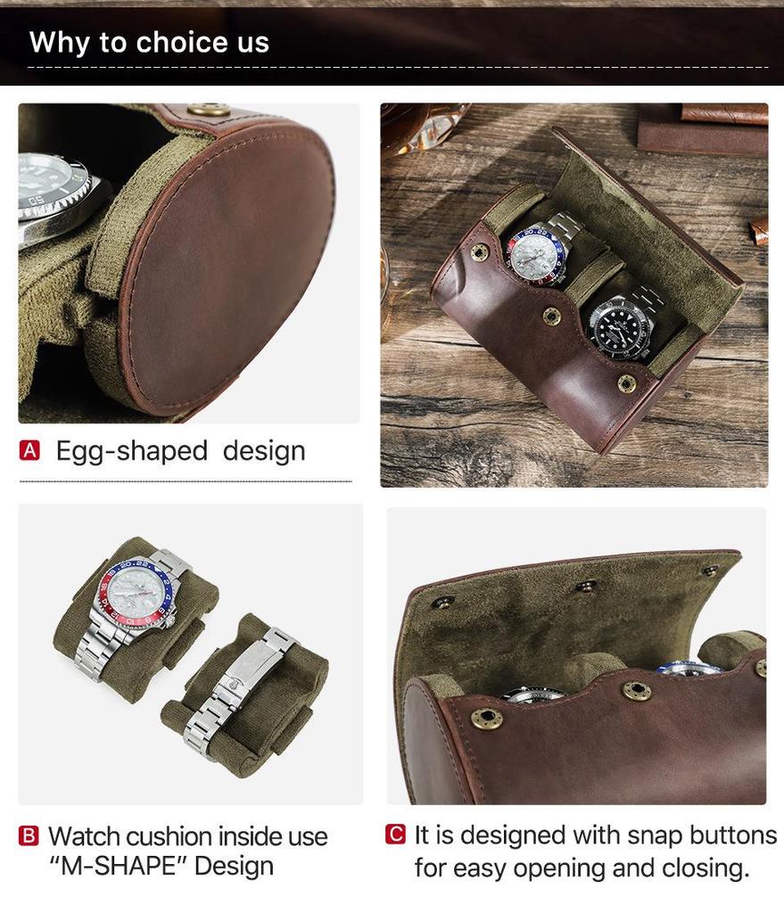 Vintage Crazy Horse Leather Watch Storage Box - Two-Piece Handmade Travel Case