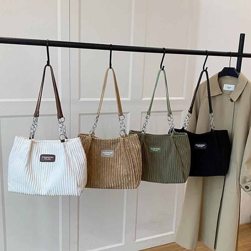 Large Capacity Corduroy Chain Underarm Tote Bagtrendy Women'S Shoulder Bag Commuter Bag
