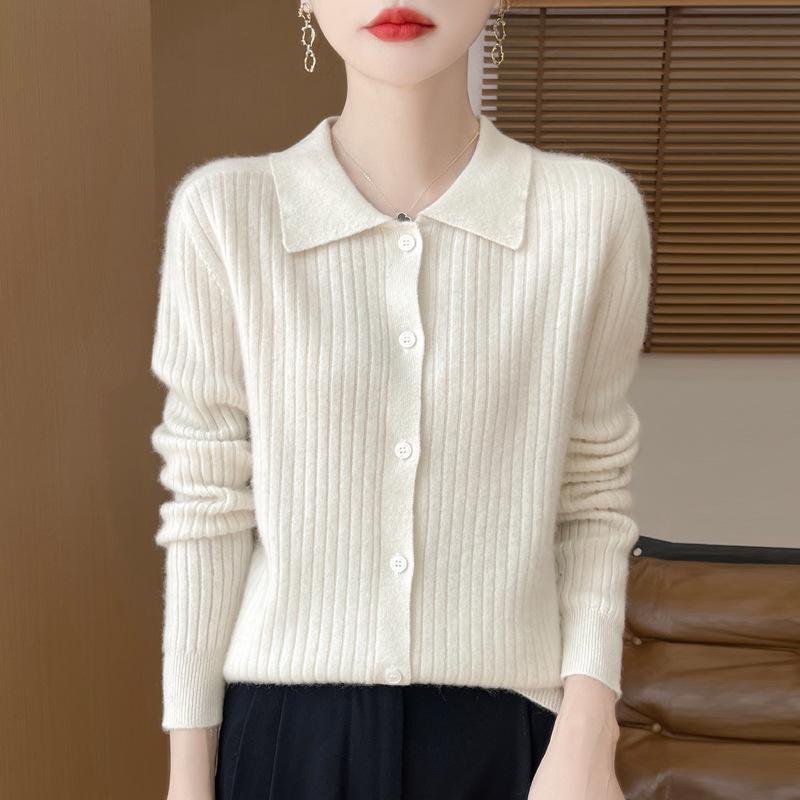 

Приталенный вязаный кардиган с воротником поло - корейский стиль, повседневный, удобный, эластичный, шерстяной свитер с длинным рукавом для осени и зимы. Extra Large