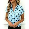 Women Polka Dot Lapel Roll Up Short Sleeve Button Down Casual Loose Blouse Shirt