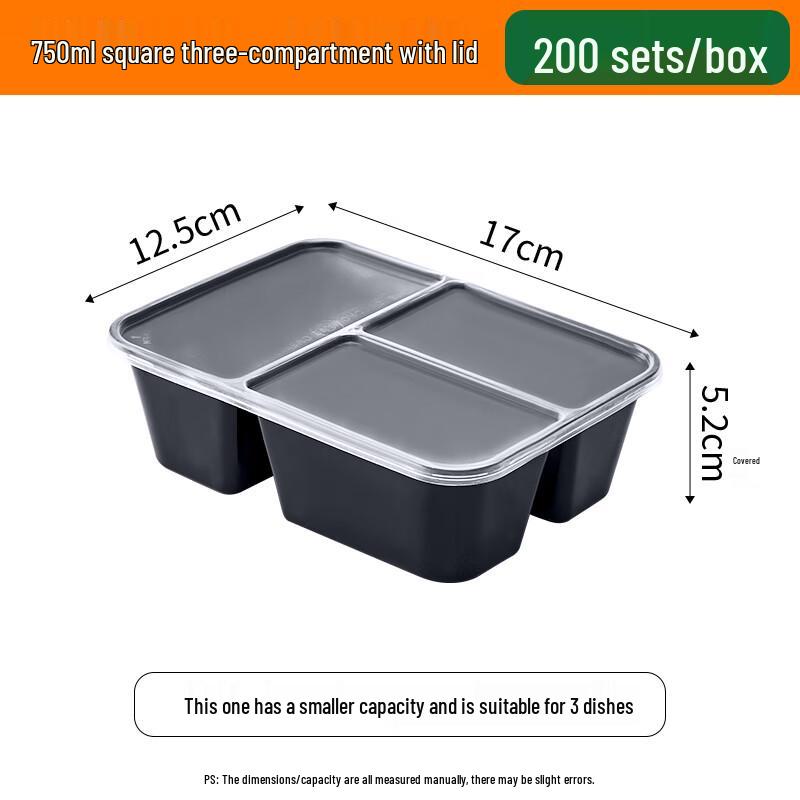Rectangular 3-Compartment Fast Food Container