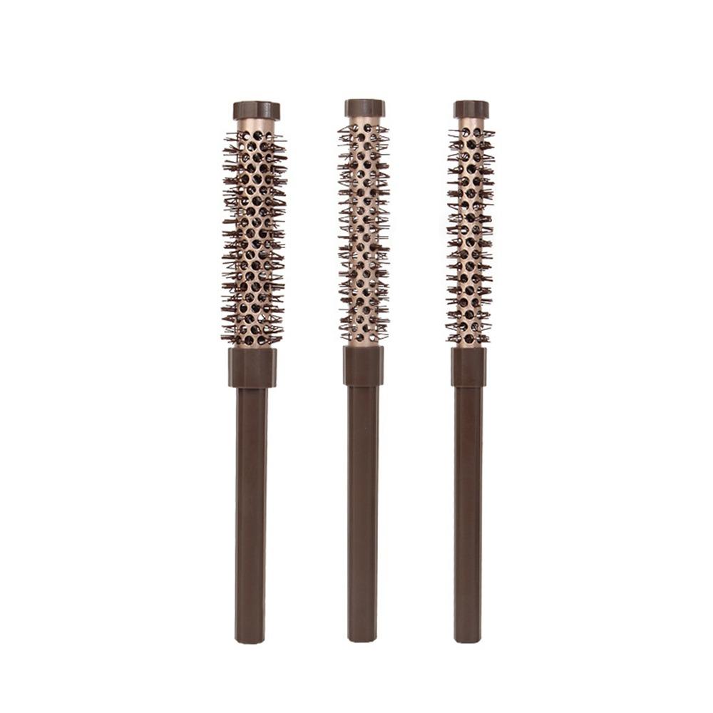 

3Pcs Nylon Bristles Curly Hair Styling Comb Aluminum Tube Hair Root Comb Home Use коричневый