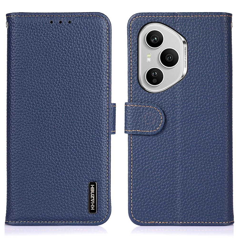 

KHAZNEH Для Honor 400 Pro 5G (Глобальный) Чехол-книжка из натуральной коровьей кожи для телефона Blue