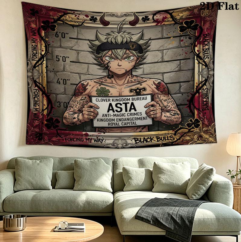 Arazzo da Parete Black Clover Appeso Estetico alla Parete Coperta in Tessuto Stampato Arazzi Decorativi per Camera da Letto Soggiorno Decorazione per la Casa