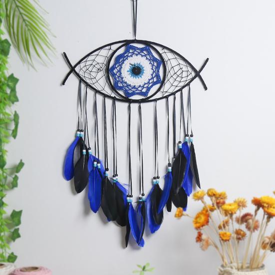 Boho Stil Böser Blick Traumfänger Handgefertigt Blau Wandbehang Gewebter Traumfänger für Zuhause Büro Schlafzimmer Wohnzimmer