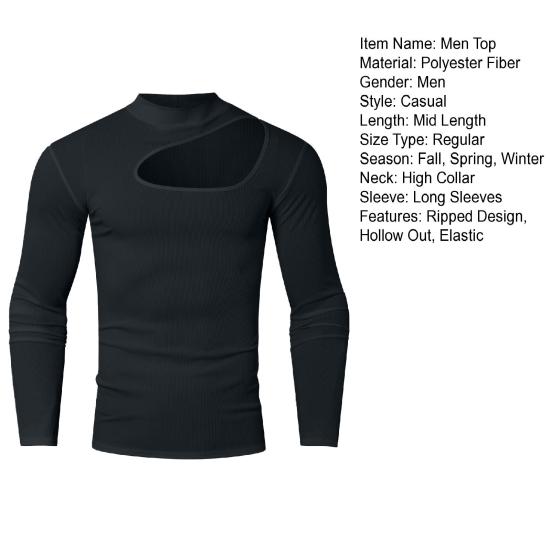 Yousheng Herren Oberteil Hoher Kragen Ripped Design Einfarbig Ausgeschnitten Slim Fit Muskel Fitness Sport T-Shirt Elastisch Streetwear Fitnessstudio Kleidung