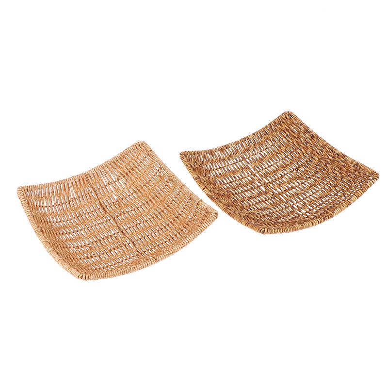 Square Oval Rattan Fruit Bread Snacks Storage Tray Coffee Bar Display Basket Nordic Desktop Cosmetic Sundries Organizer