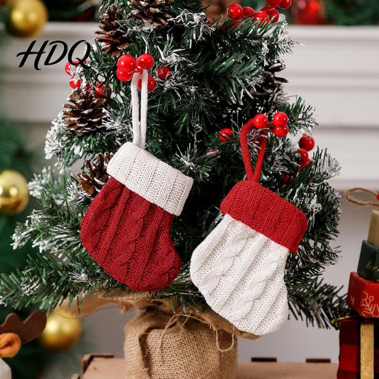 Festive Gift Packaging Accessories Christmas Tableware Holder Knitted Stockings Spoon Knife Fork Decorative Stocking Pendants Bag for Fireplace,