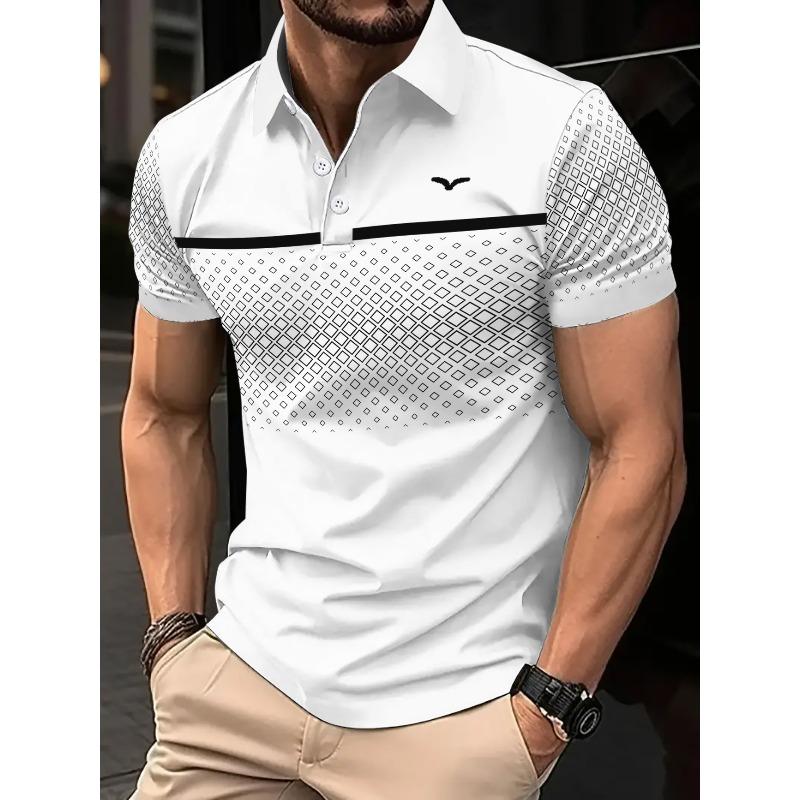 Summer T-shirt: Loose-fit men s slim-fit printed short-sleeved polo shirt S белый