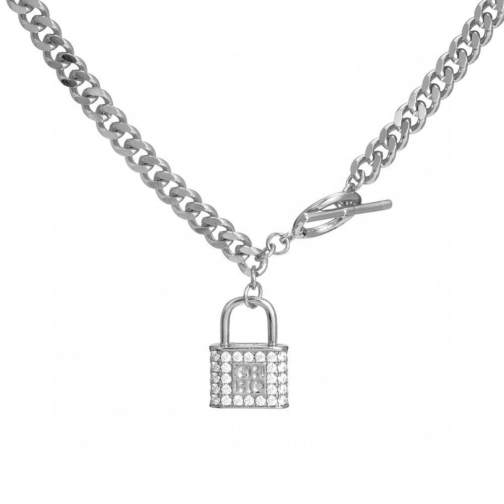 Nanjing Rhinestone Padlock Necklace - Simple Lock & Key Collarbone Chain for Women