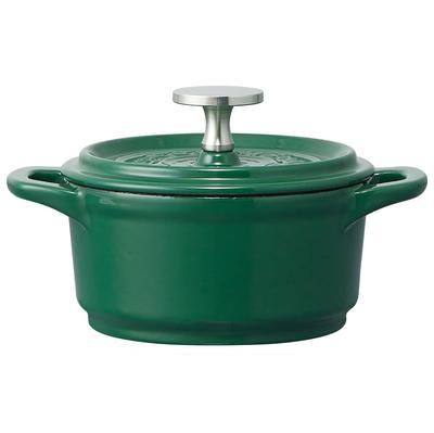 Cocotte Pot, Induction Compatible, Double-Handled, Oven Cooking Pot, Iron, Enameled, Leaf Green, 12cm, INCT12N-A