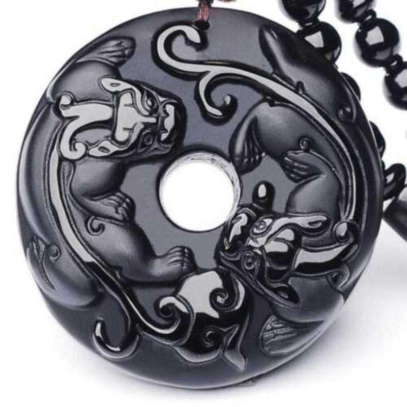 Natural Obsidian Carved Pi Xiu Lucky Amulet Pendant Ring Chakra New Fashion