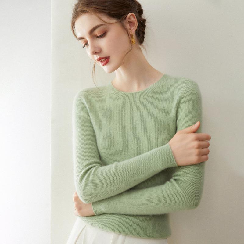 Women's Slim-Fit Round Neck 100% Cashmere Sweater - Stylish Autumn/Winter 2025 Knitwear