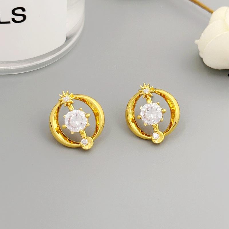 Light Luxury Design Fashion Earrings Women'S Geometry Round Sunflower Zircon Stud Earrings