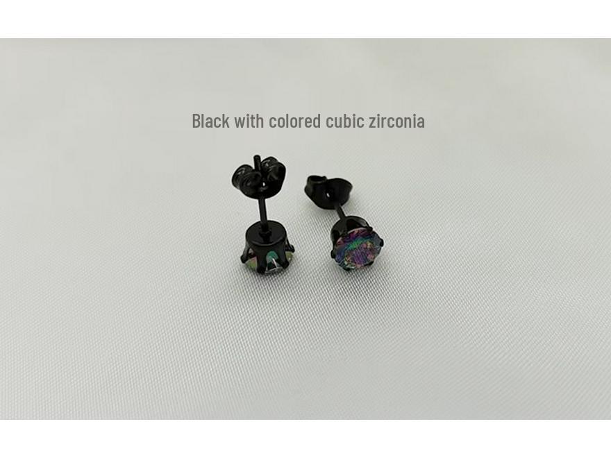 316L Stainless Steel Six-Prong Round Zirconia Stud Earrings - Unisex Anti-Allergy Jewelry