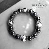 [BLESSING M'style] Natural Stone Power Stone Bracelet, Four Gods Bracelet, Morion, Matte Onyx, Silver-Engraved Onyx, Includes Luxury Suede Drawstring