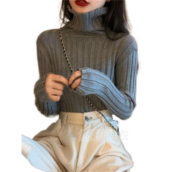 Women's Soft Waxy Core-Spun Yarn High Collar Knit Sweater for Autumn/Winter 2025