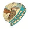 Biihudu Men'S Caveman Beanie Hat - Funny Captain Caveman Retro Comic Design, Beige/Teal/Blue Vintage Style Winter Skull Cap For