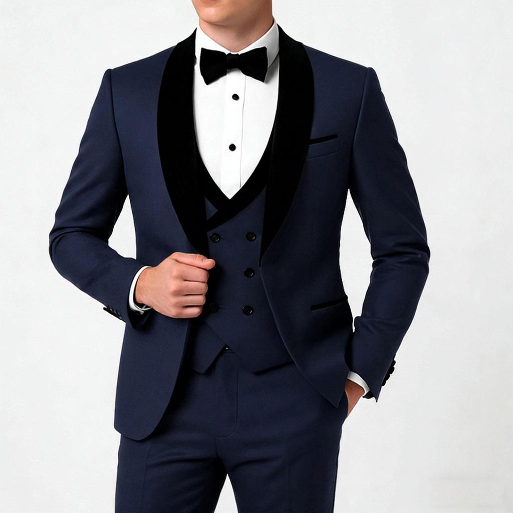 White Suits for Men Black Shawl Lapel 3 Pieces Jacket Pants Vest Wedding Banquet Business Male Clothing Slim Fit Blazers Sets