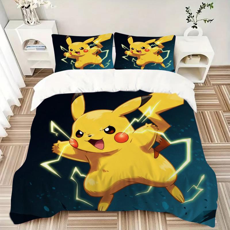 Pikachu Power Burst Print 3Pcs Bedding Setduvet Cover With 2 Bedropillowcase Home Birthday Gift