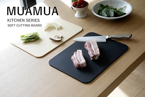 MUAMUA Cutting Board, Beige, Rubber, Heat-Resistant Elastomer, Dishwasher Safe, Non-Slip, Premium, Antibacterial, Soft, Stylish, Double-Sided (33 x 24
