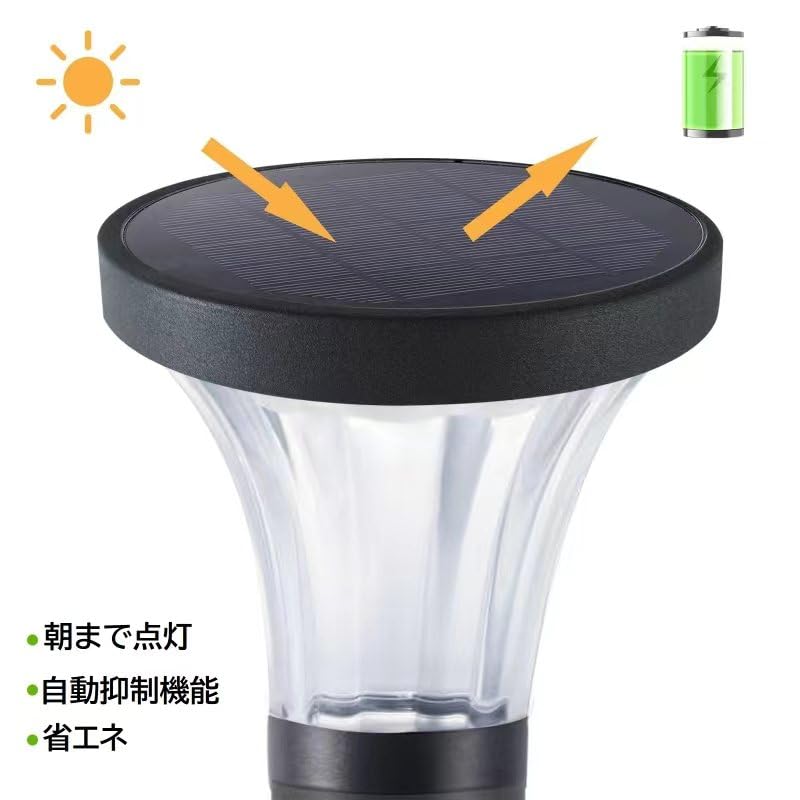 Long-lasting illumination until the next morning GWSOLAR Lightweight Aluminum Pole Solar Light Set of 2 [100lm Brightness  Clear Glass  58cm Height]