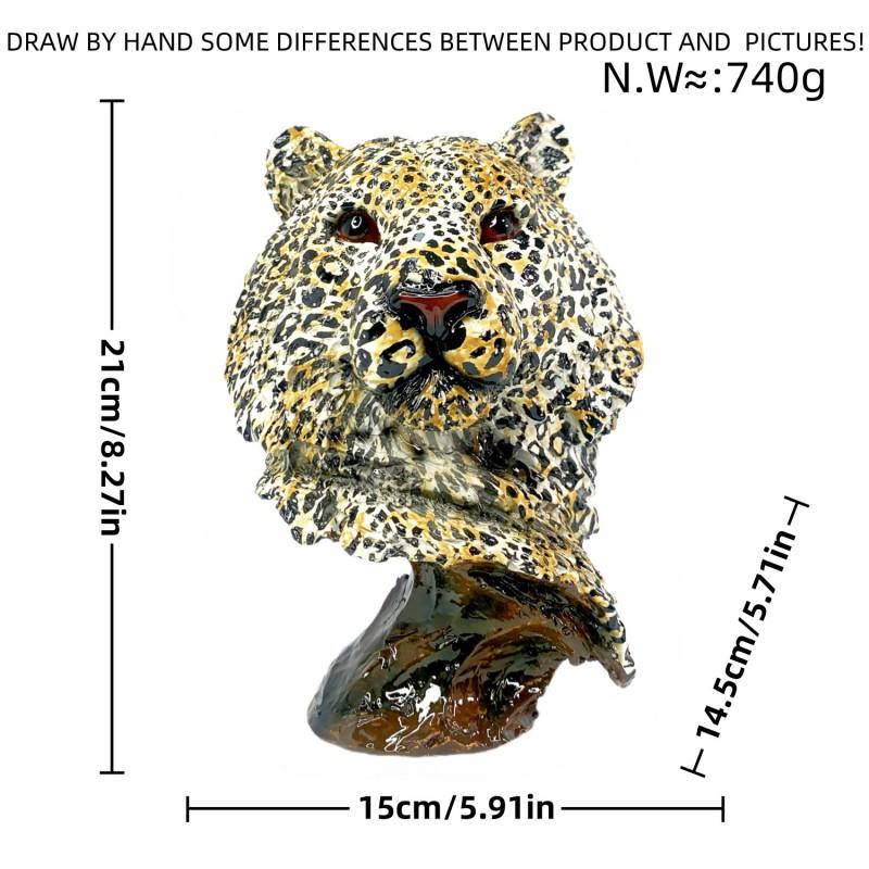 Resin Leopard Head Sculpture Decorative Figurine Living Room Office TV Cabinet European Style Animal Art Statue