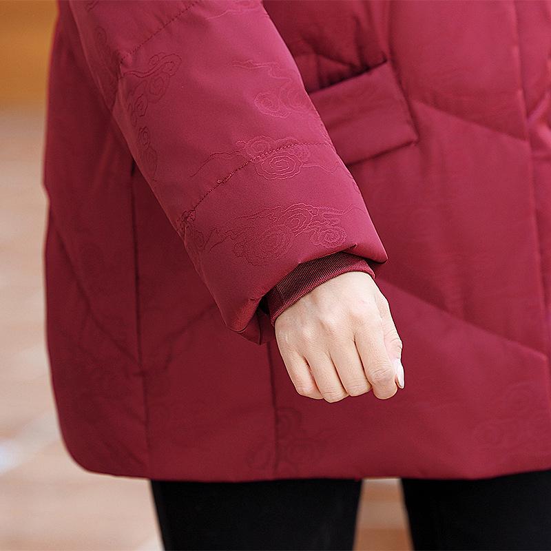 White Eiderdown Down Jacket Female Short Embroidery New Middle-aged and Elderly Mothers Winter Clothes Plus Size Hooded Down Jacket