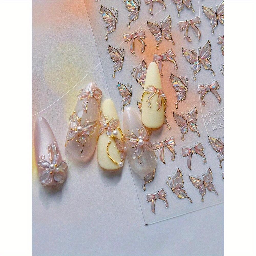 Beautizon Nailartlab 1pc 5D Butterfly Nail Charm Sticker Holographic DIY Art Y2K Style Nail Art Decoration Decal